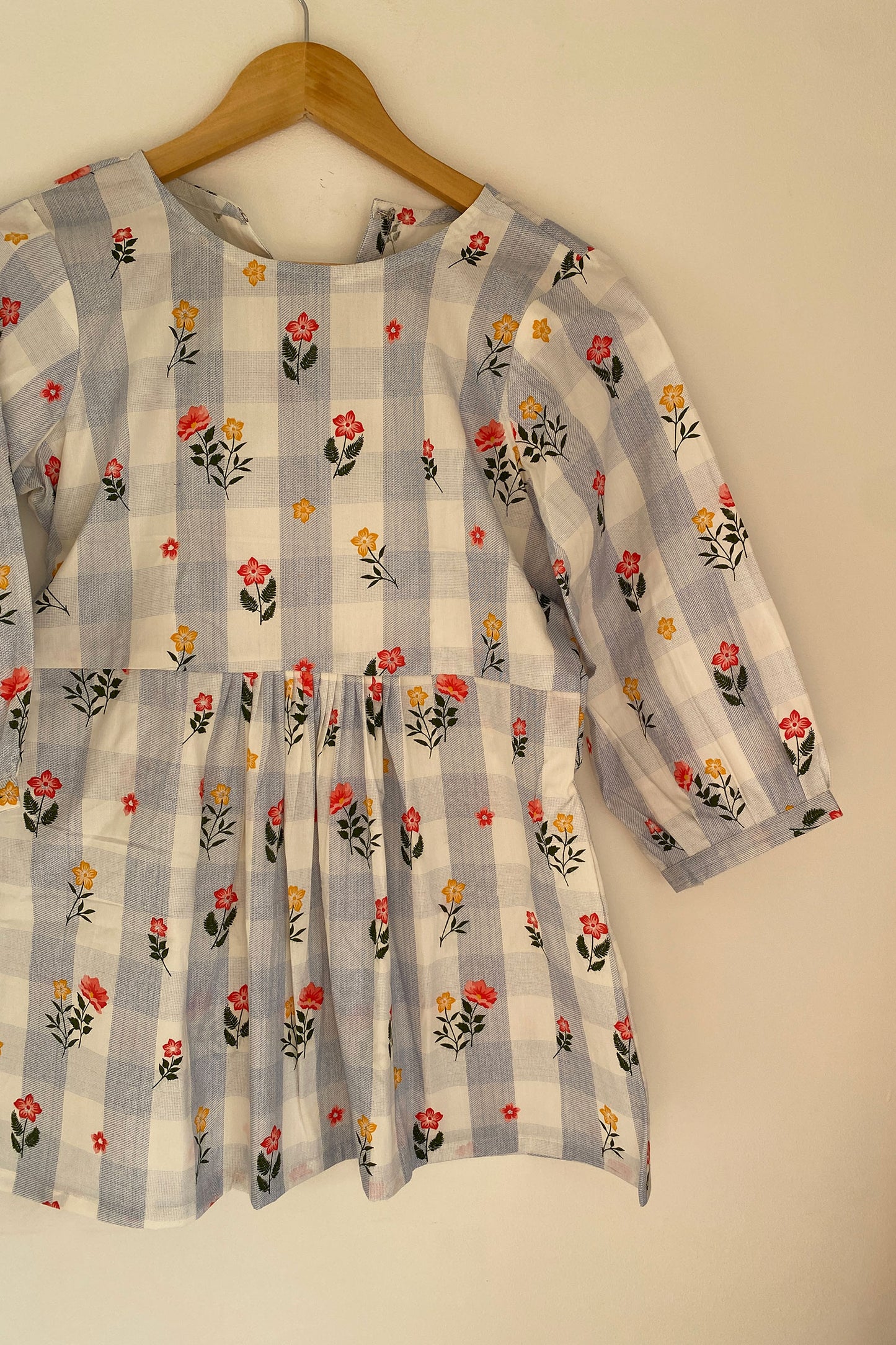 Blue Striped Red Floral Top