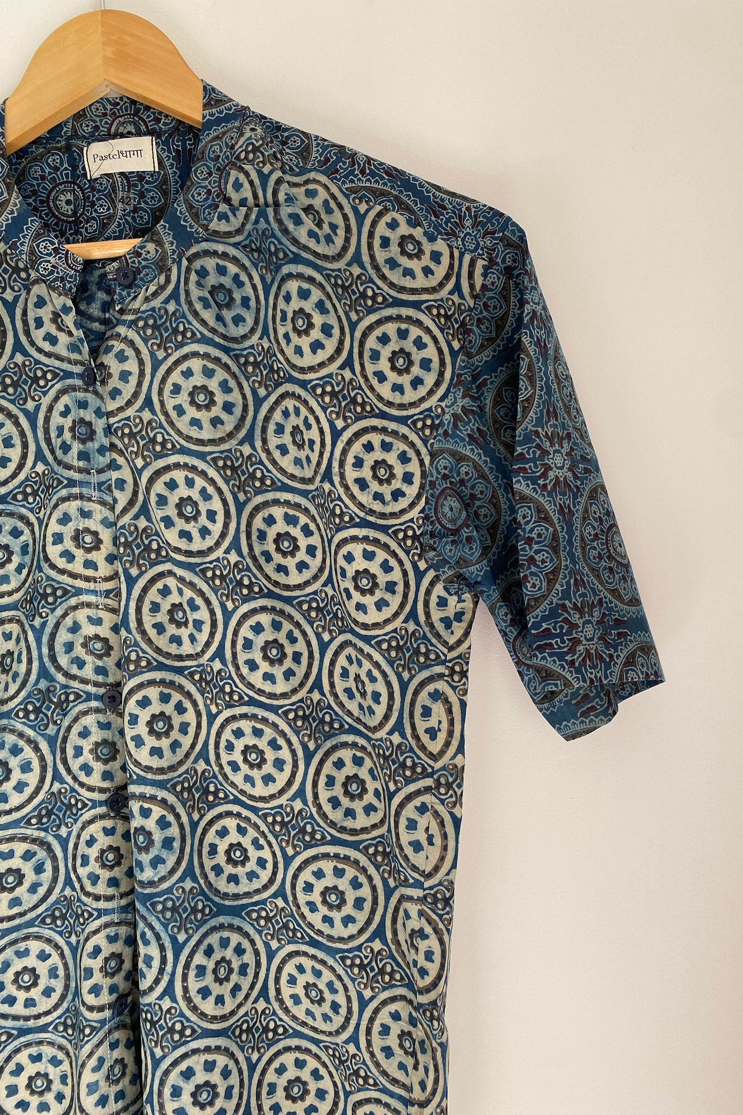 Blue Round Motif Dabu Shirt