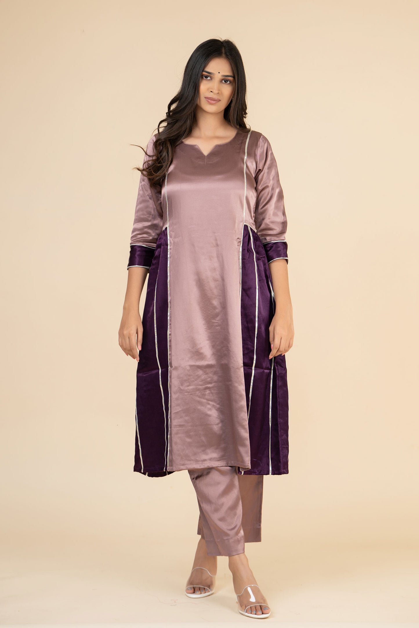 Lavender Side Gathered Kurta Set