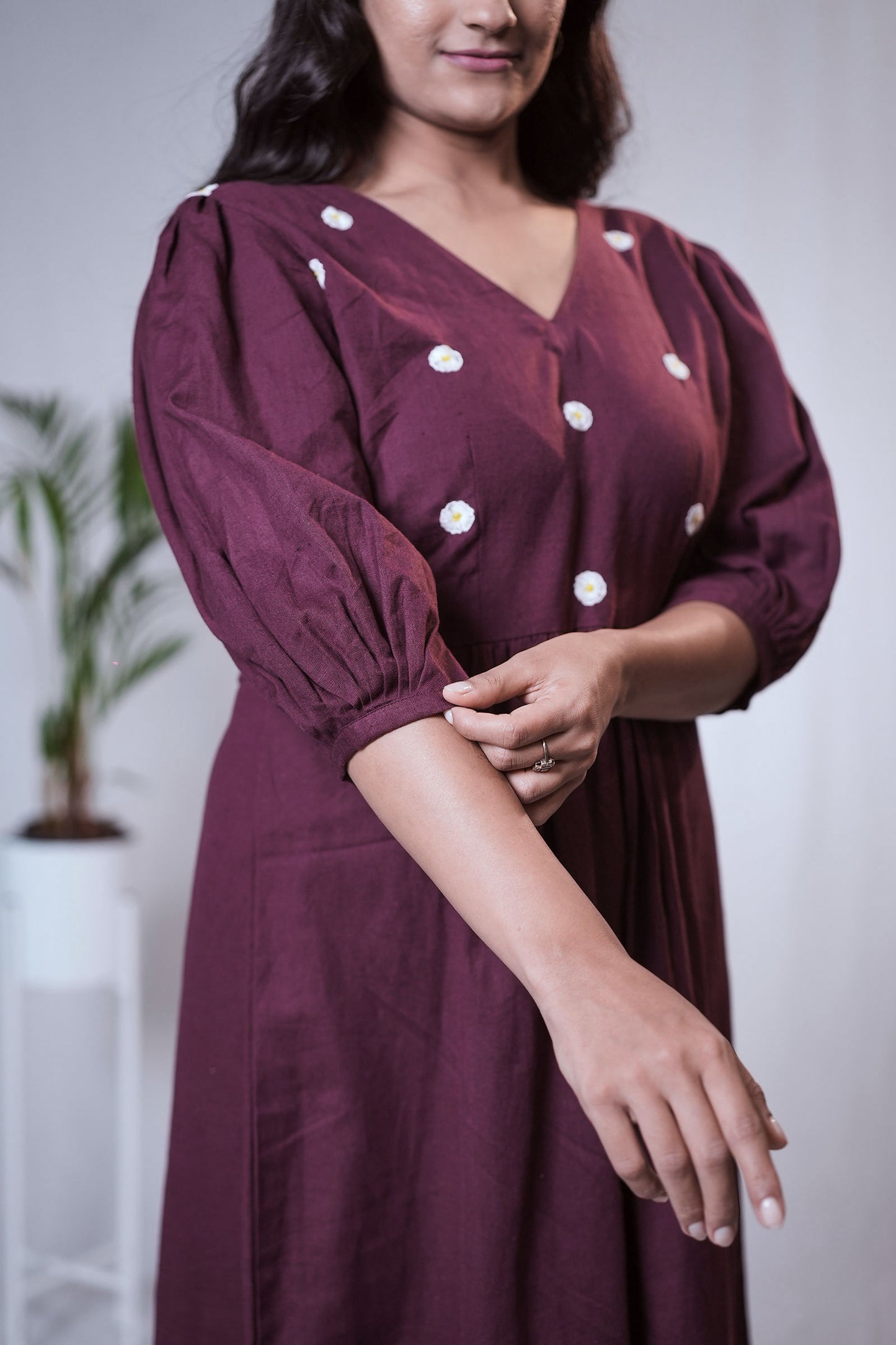 Plum Daisy Embroidered Dress