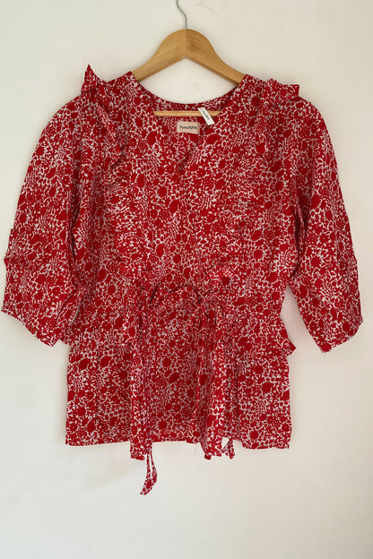 Red Floral Frilled Top