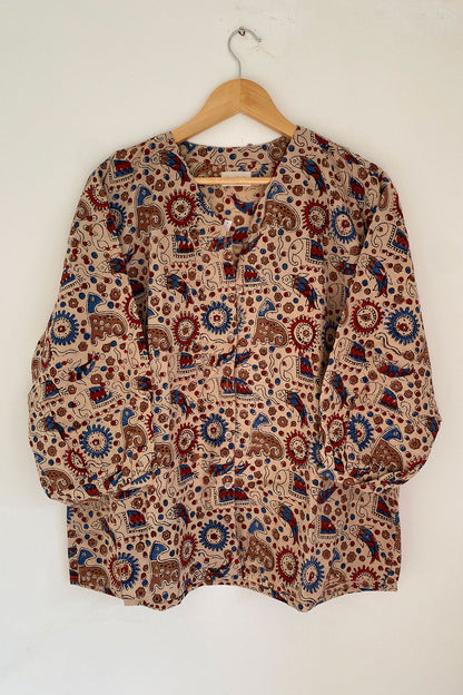 Traditional Elephant Print V-neck Shirt