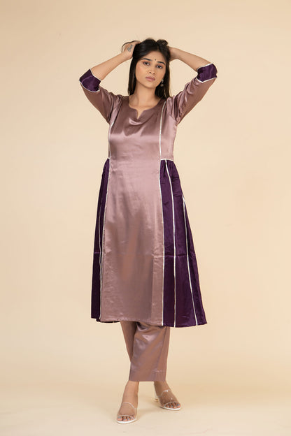 Lavender Side Gathered Kurta Set
