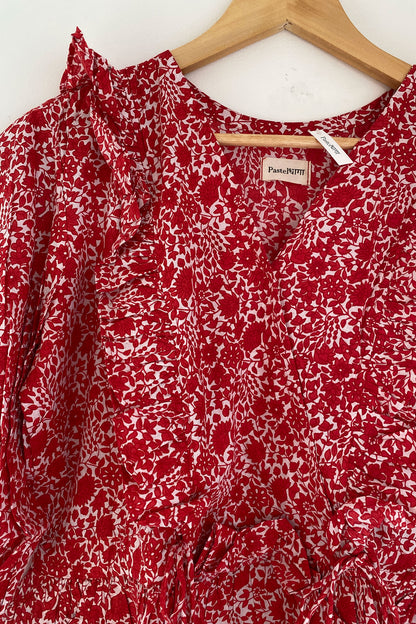 Red Floral Frilled Top