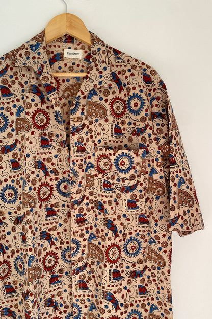 Traditional Elephant Print Collared Shirt
