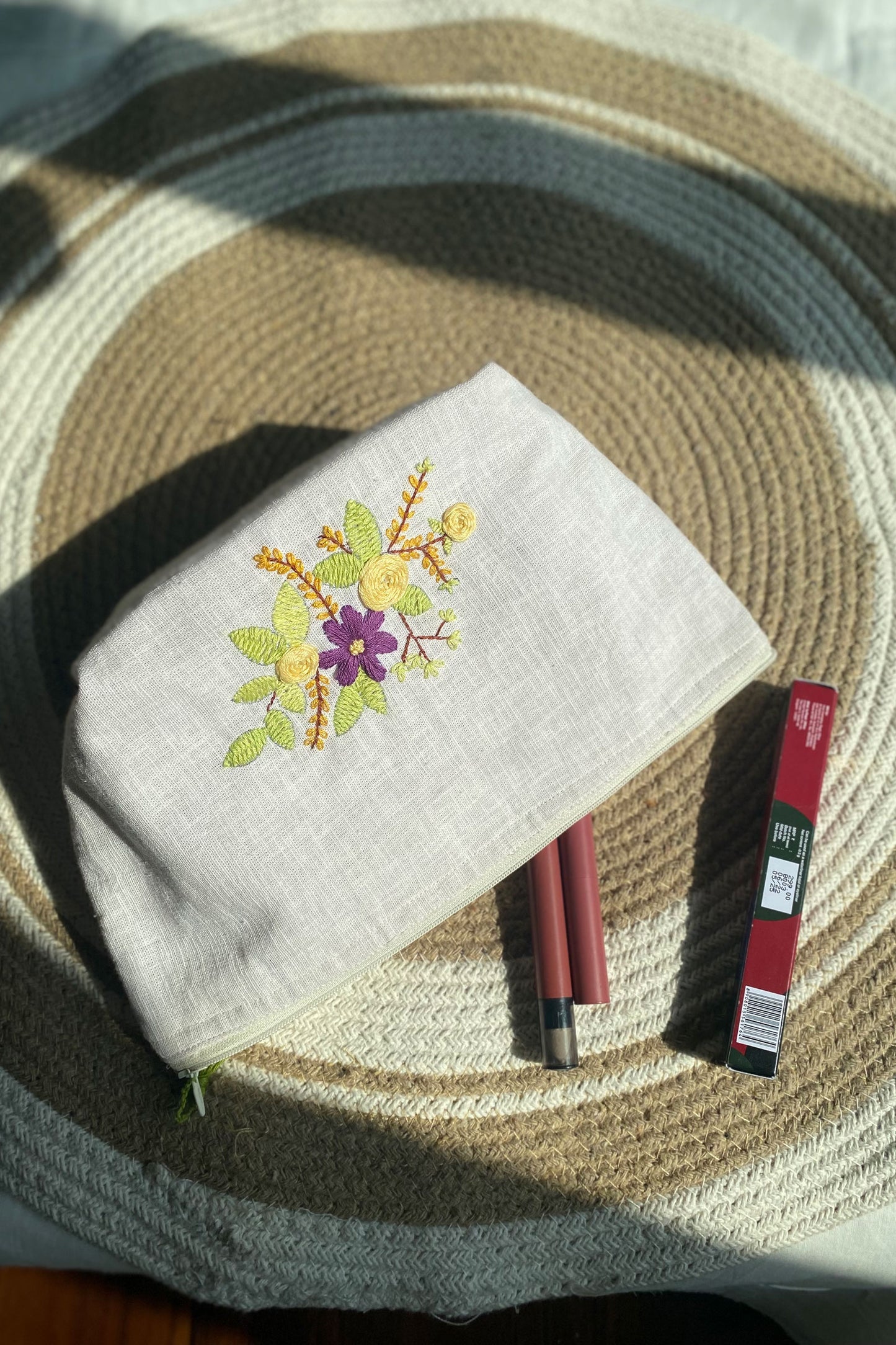 Purple Flower Embroidery Multi Purpose Big Pouch