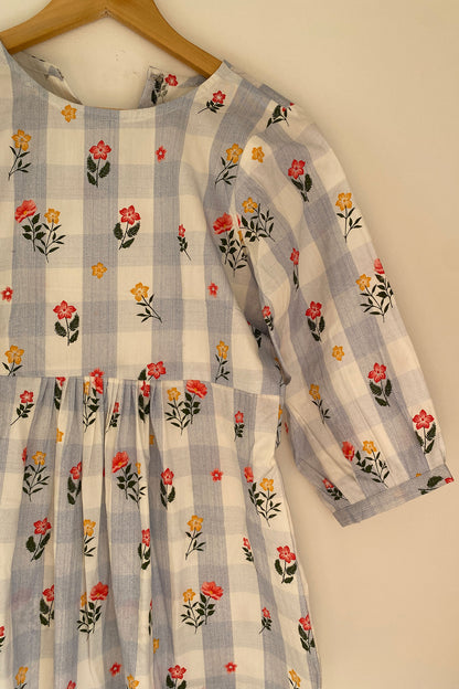 Blue Striped Red Floral Top