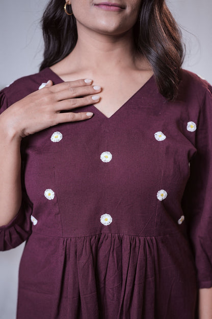 Plum Daisy Embroidered Dress