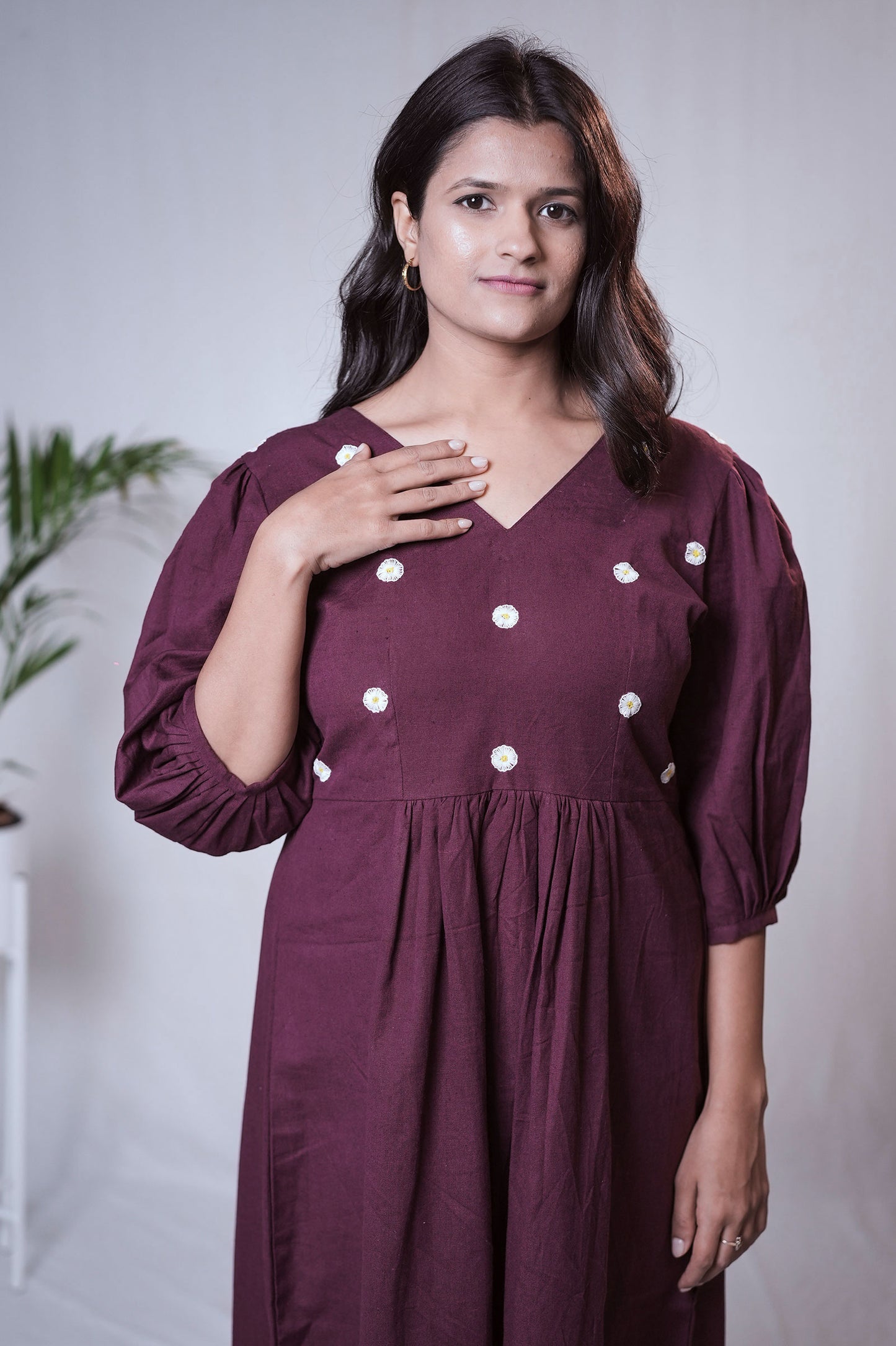 Plum Daisy Embroidered Dress