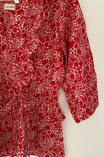 Red Floral Frilled Top