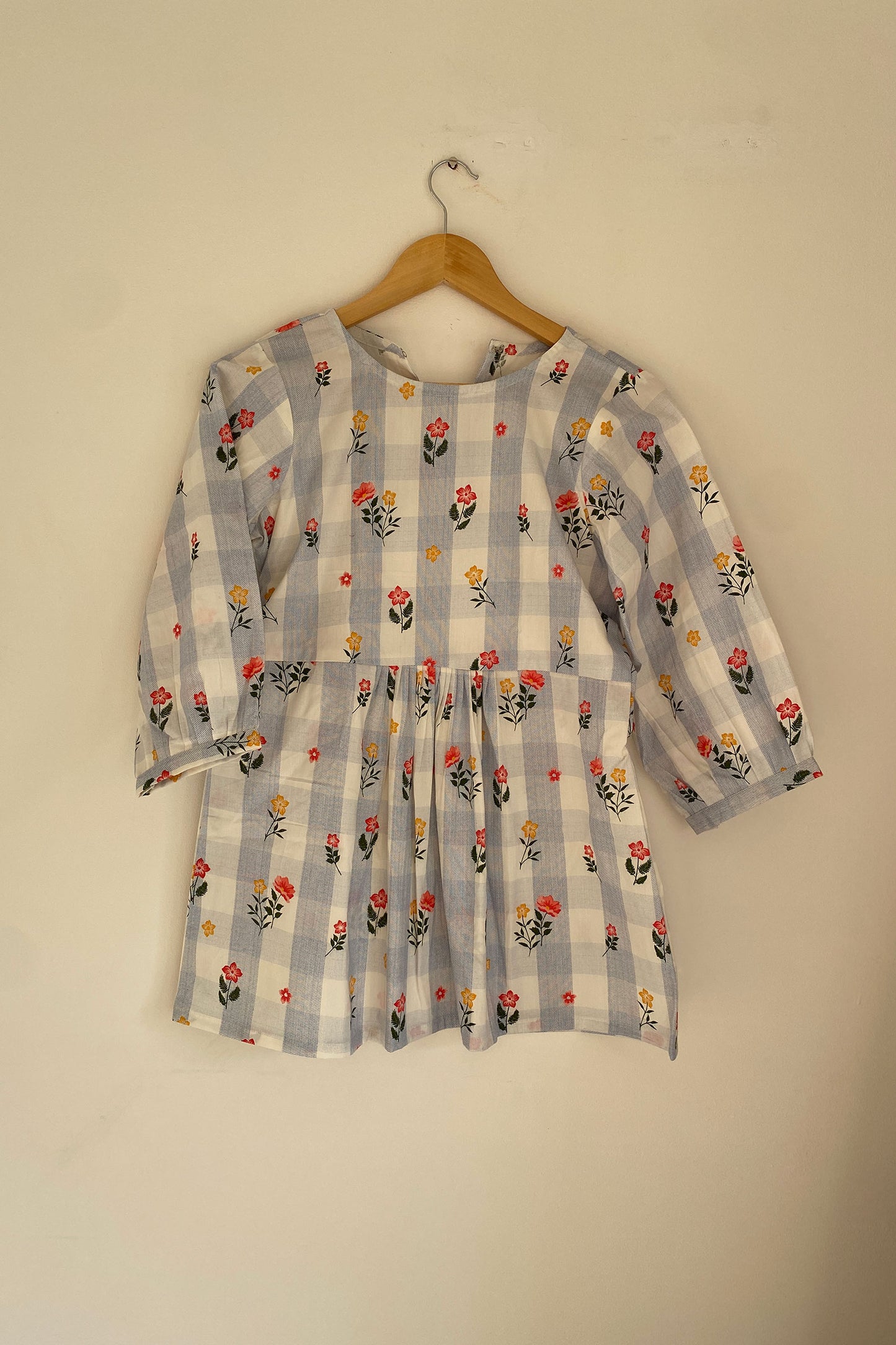 Blue Striped Red Floral Top