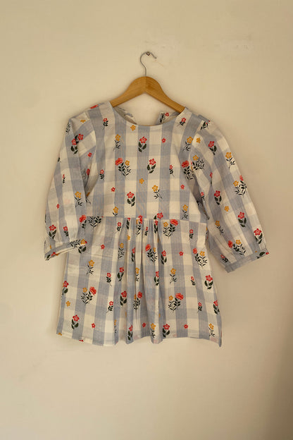 Blue Striped Red Floral Top