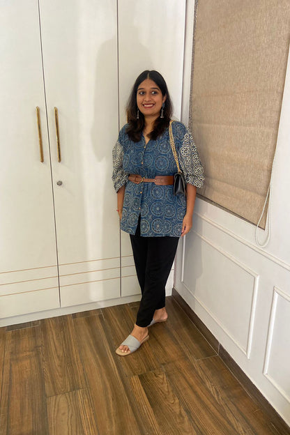 Prussian Blue Dabu Airy Shirt