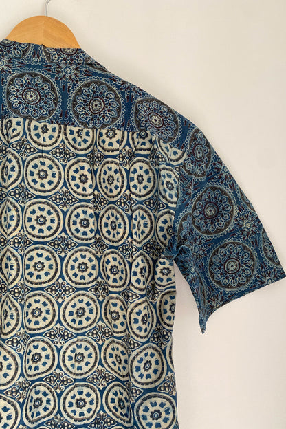 Blue Round Motif Dabu Shirt