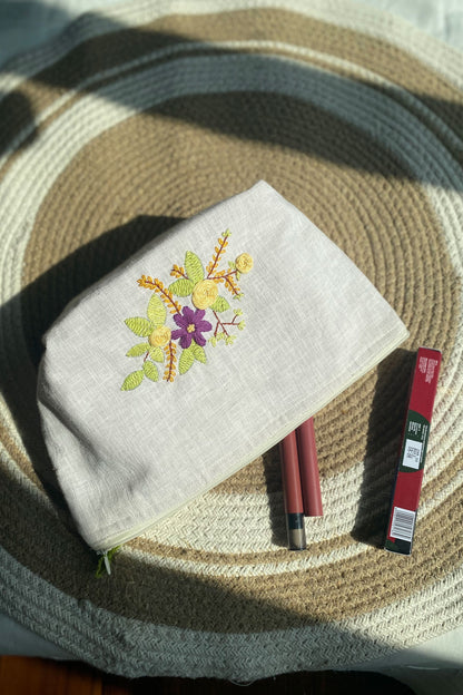 Purple Flower Embroidery Multi Purpose Big Pouch