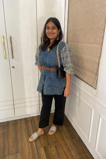 Prussian Blue Dabu Airy Shirt