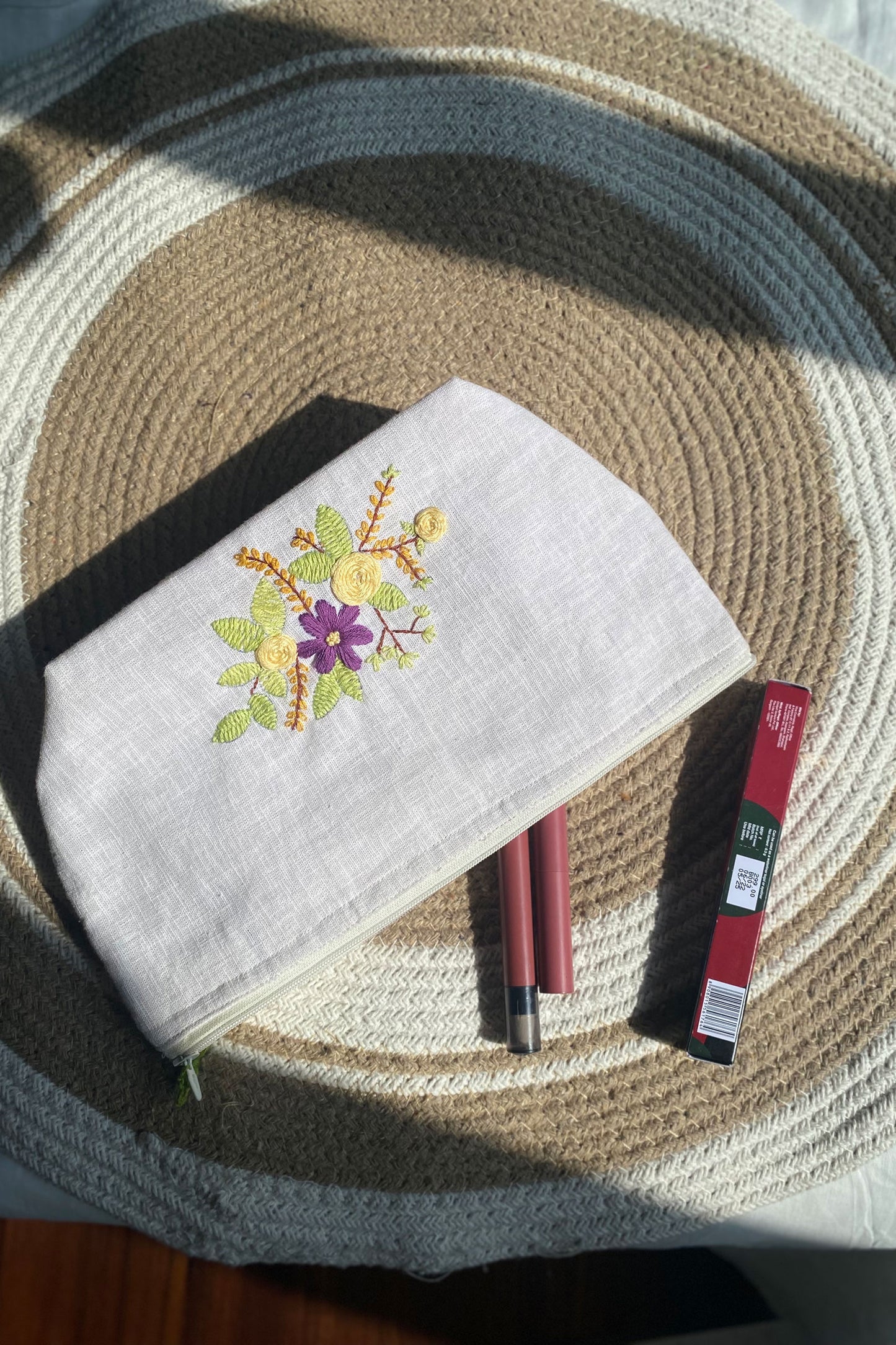 Purple Flower Embroidery Multi Purpose Big Pouch