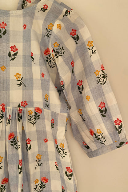 Blue Striped Red Floral Top