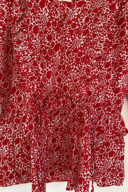 Red Floral Frilled Top