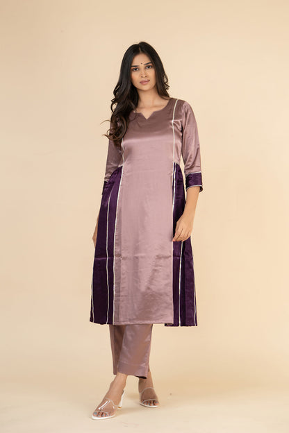 Lavender Side Gathered Kurta Set