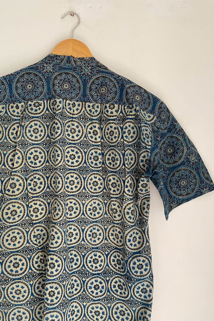 Blue Round Motif Dabu Shirt