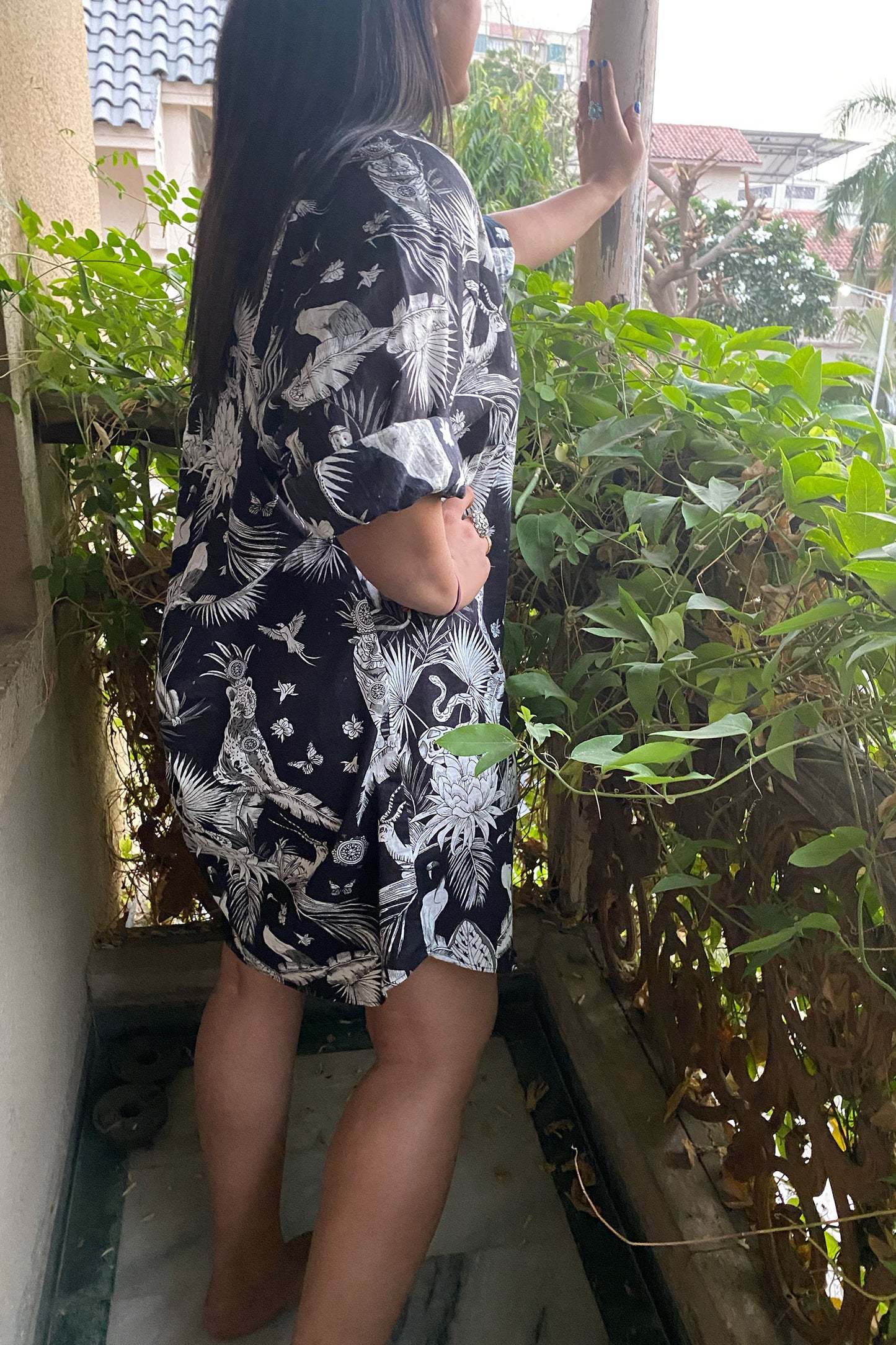 Black Jungle Print Oversized Shirt