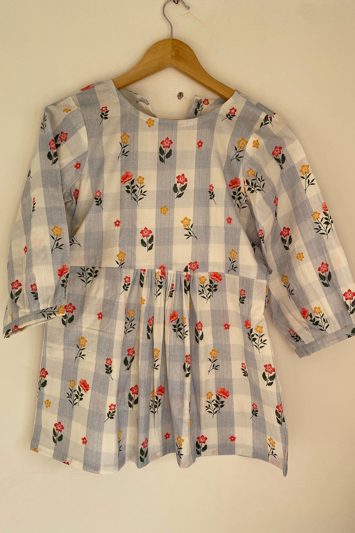 Blue Striped Red Floral Top