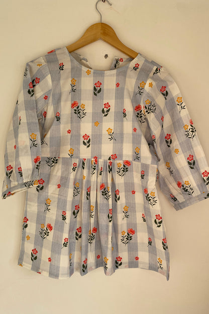 Blue Striped Red Floral Top