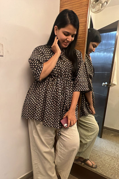 Charcoal Black Mango Printed Kaftan