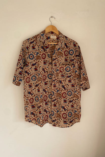 Traditional Elephant Print Collared Shirt