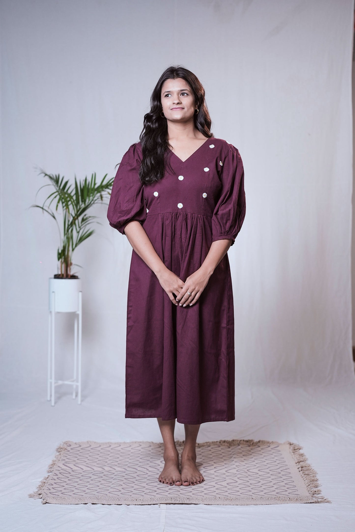 Plum Daisy Embroidered Dress