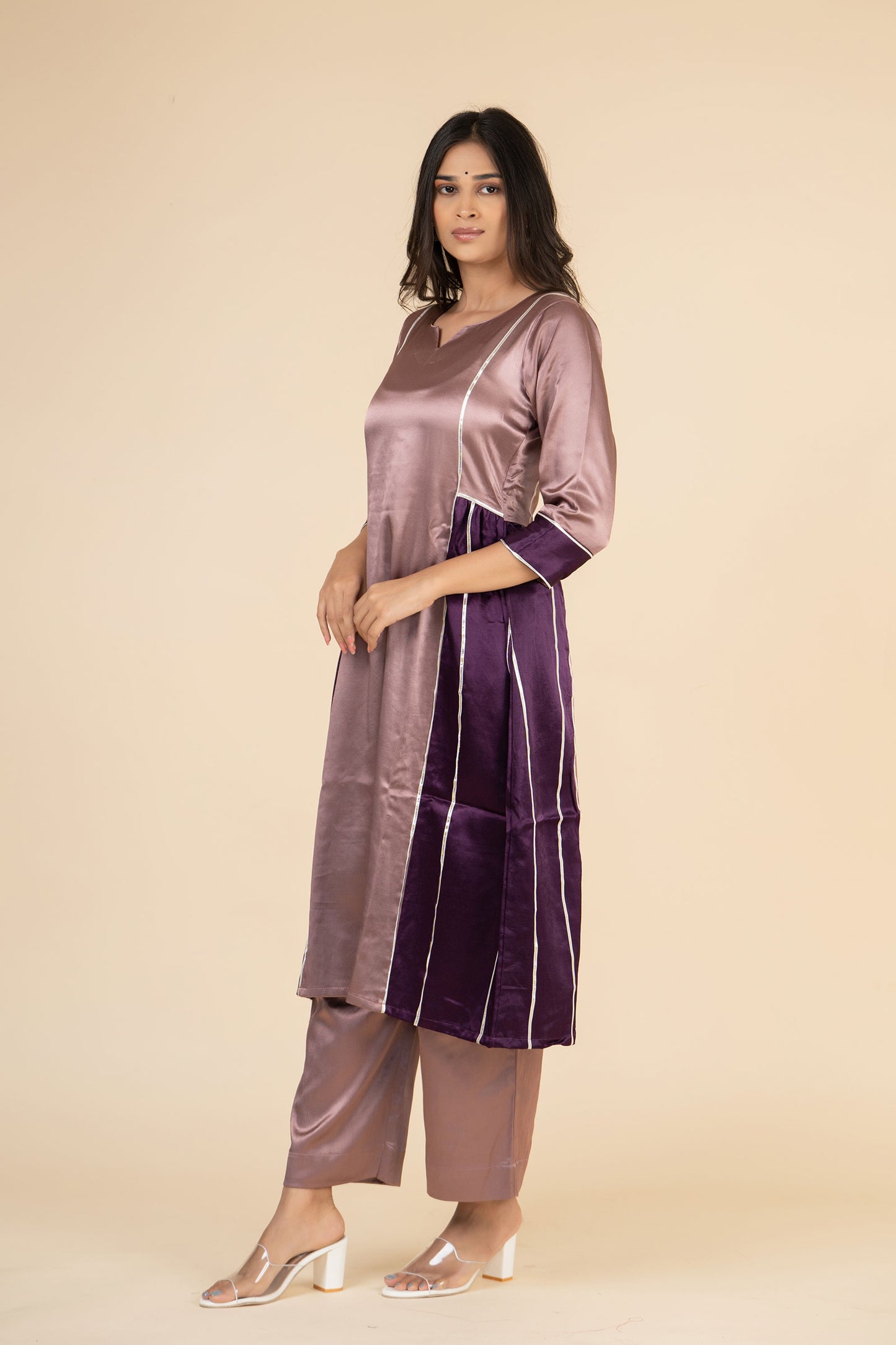 Lavender Side Gathered Kurta Set