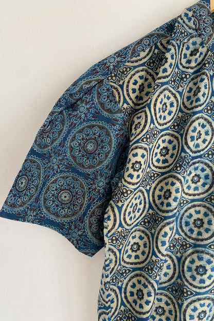 Blue Round Motif Dabu Shirt