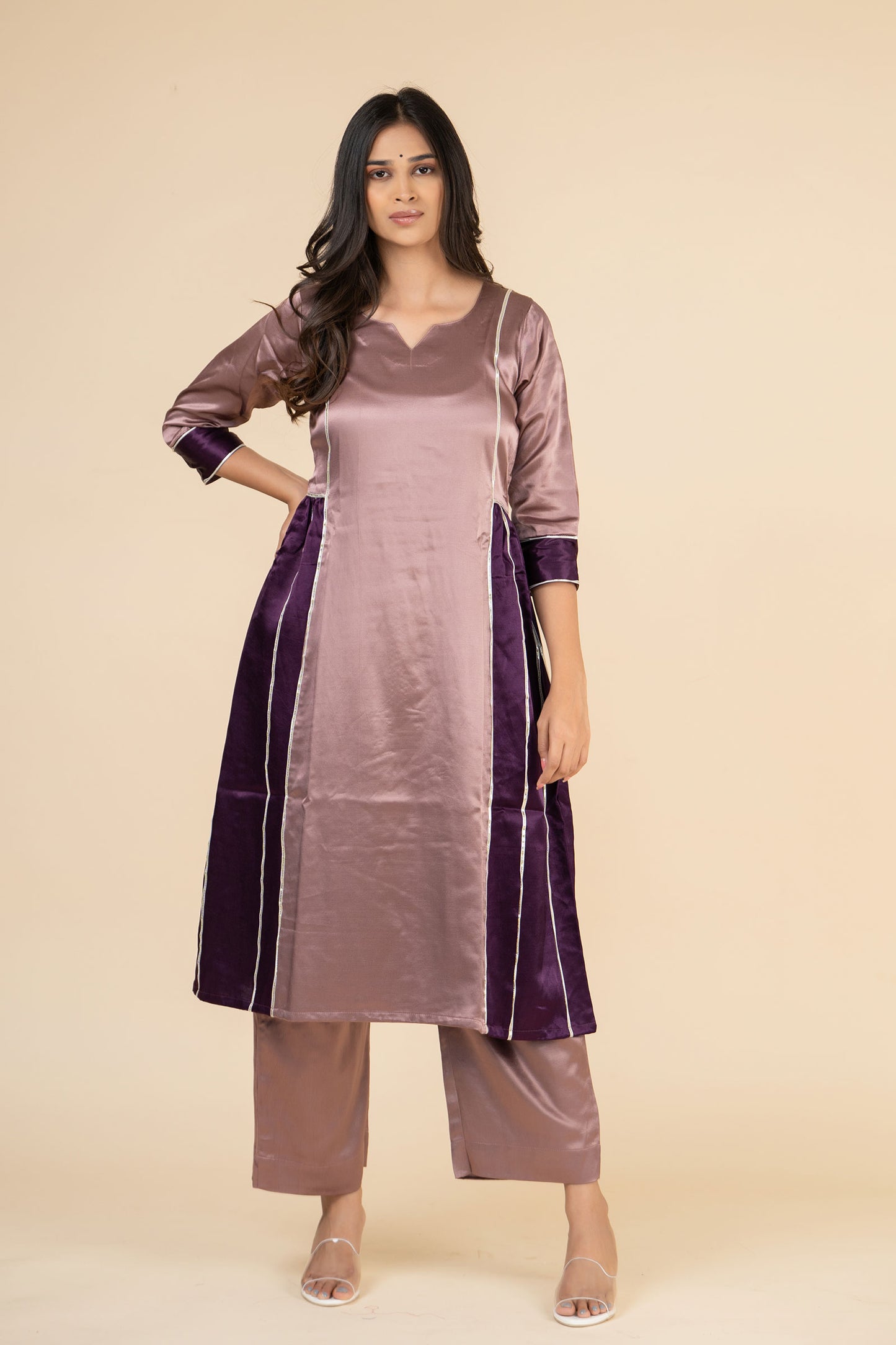 Lavender Side Gathered Kurta Set