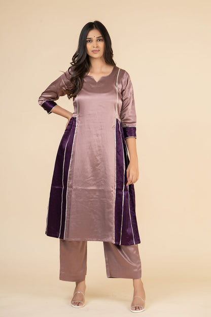 Lavender Side Gathered Kurta Set
