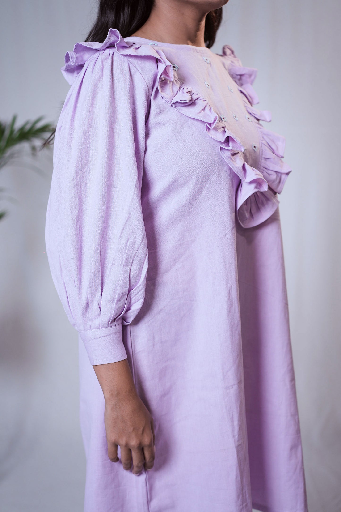 Lilac Frilled Floal Embroidered Dress
