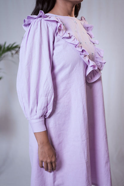 Lilac Frilled Floal Embroidered Dress
