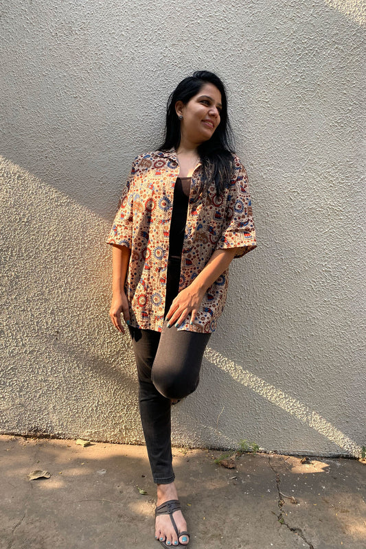 Traditional Elephant Print Collared Shirt