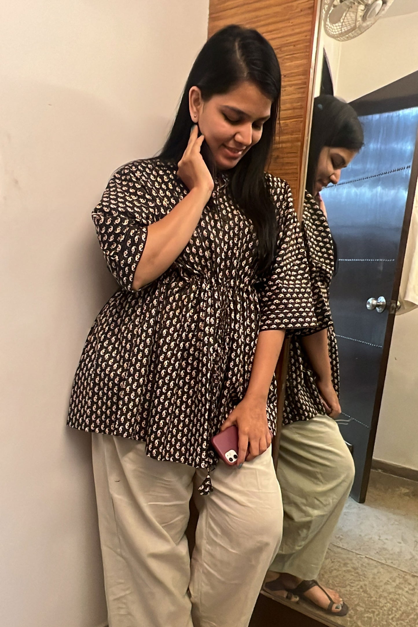 Charcoal Black Mango Printed Kaftan
