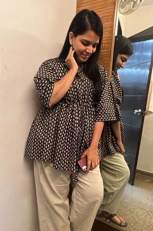 Charcoal Black Mango Printed Kaftan