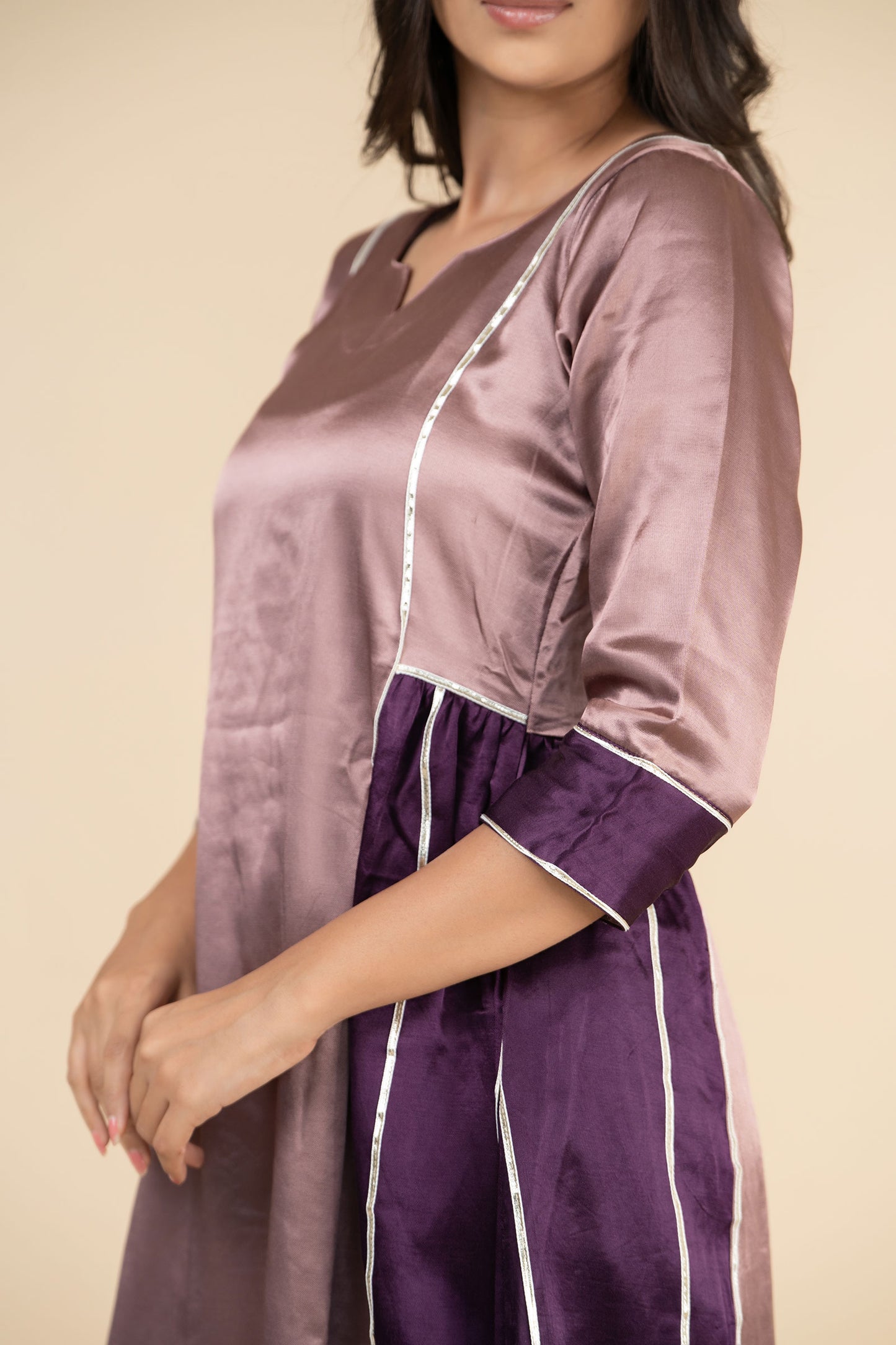 Lavender Side Gathered Kurta Set