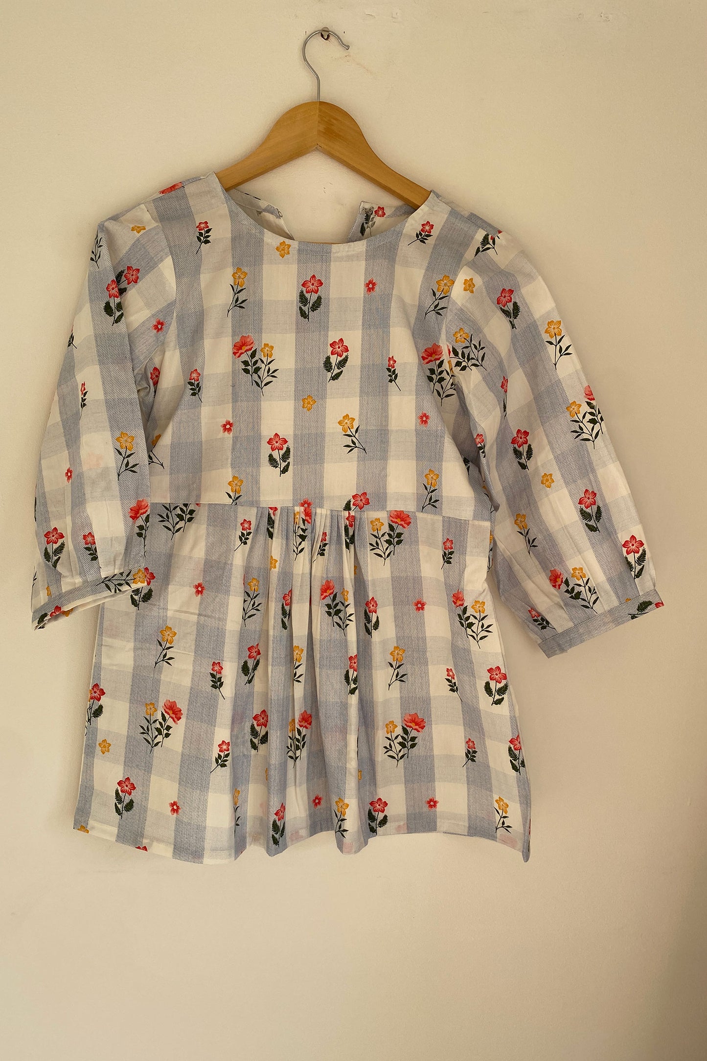 Blue Striped Red Floral Top