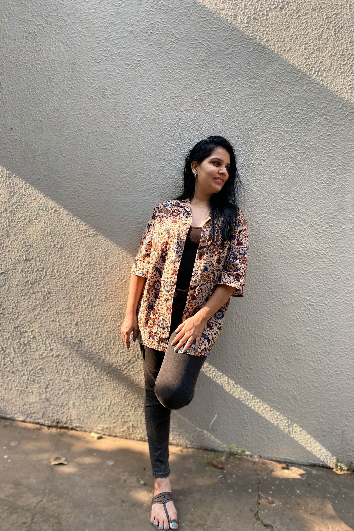 Traditional Elephant Print Collared Shirt