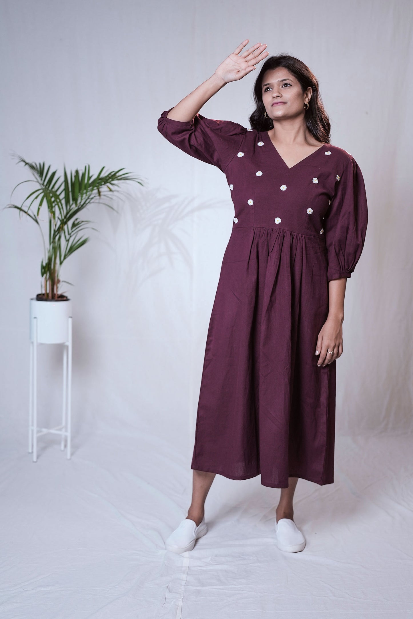 Plum Daisy Embroidered Dress