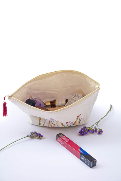 Maroon & Lavender Meadow Embroidery Multi Purpose Big Pouch