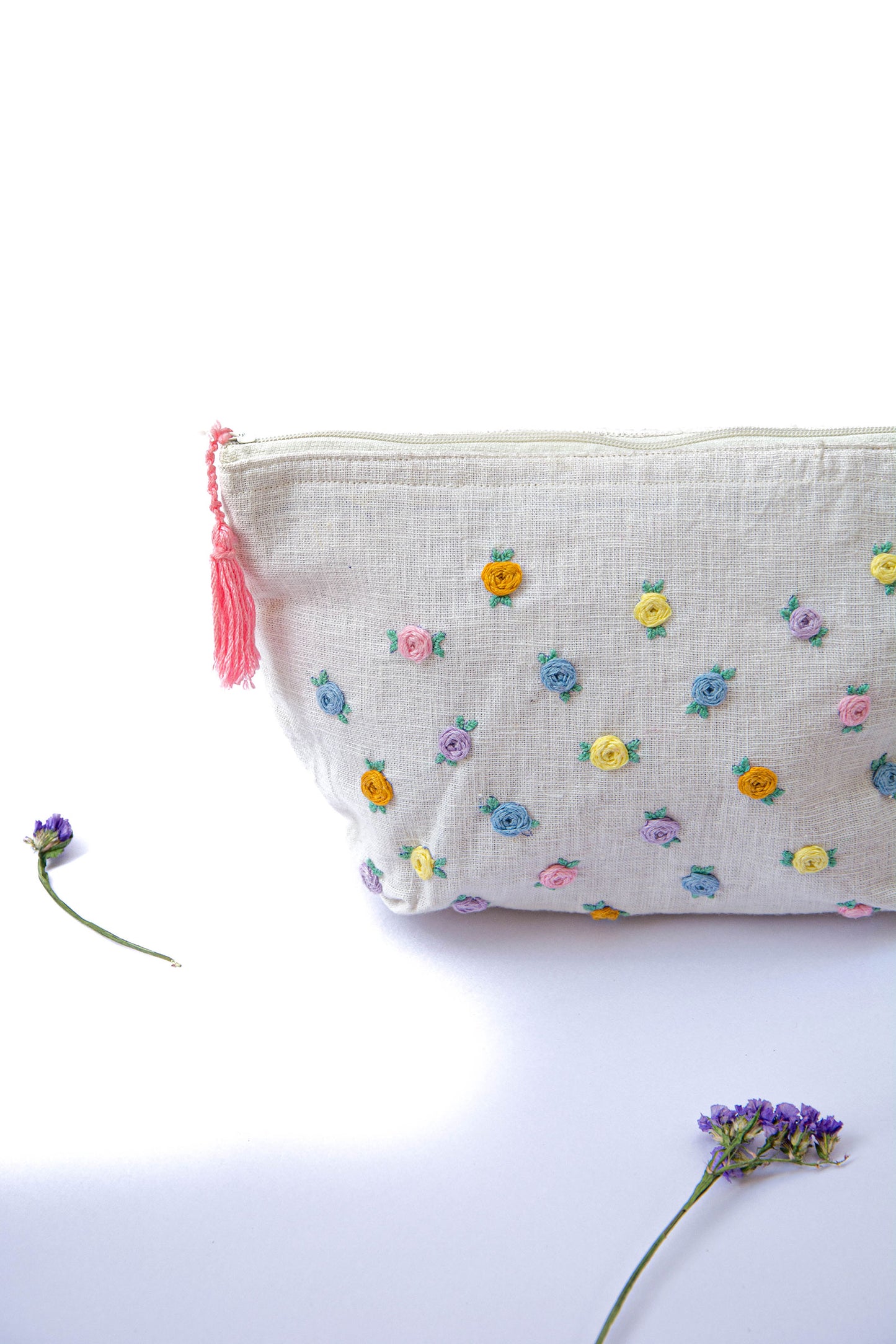 Pastel Roses Embroidery Multi Purpose Big Pouch