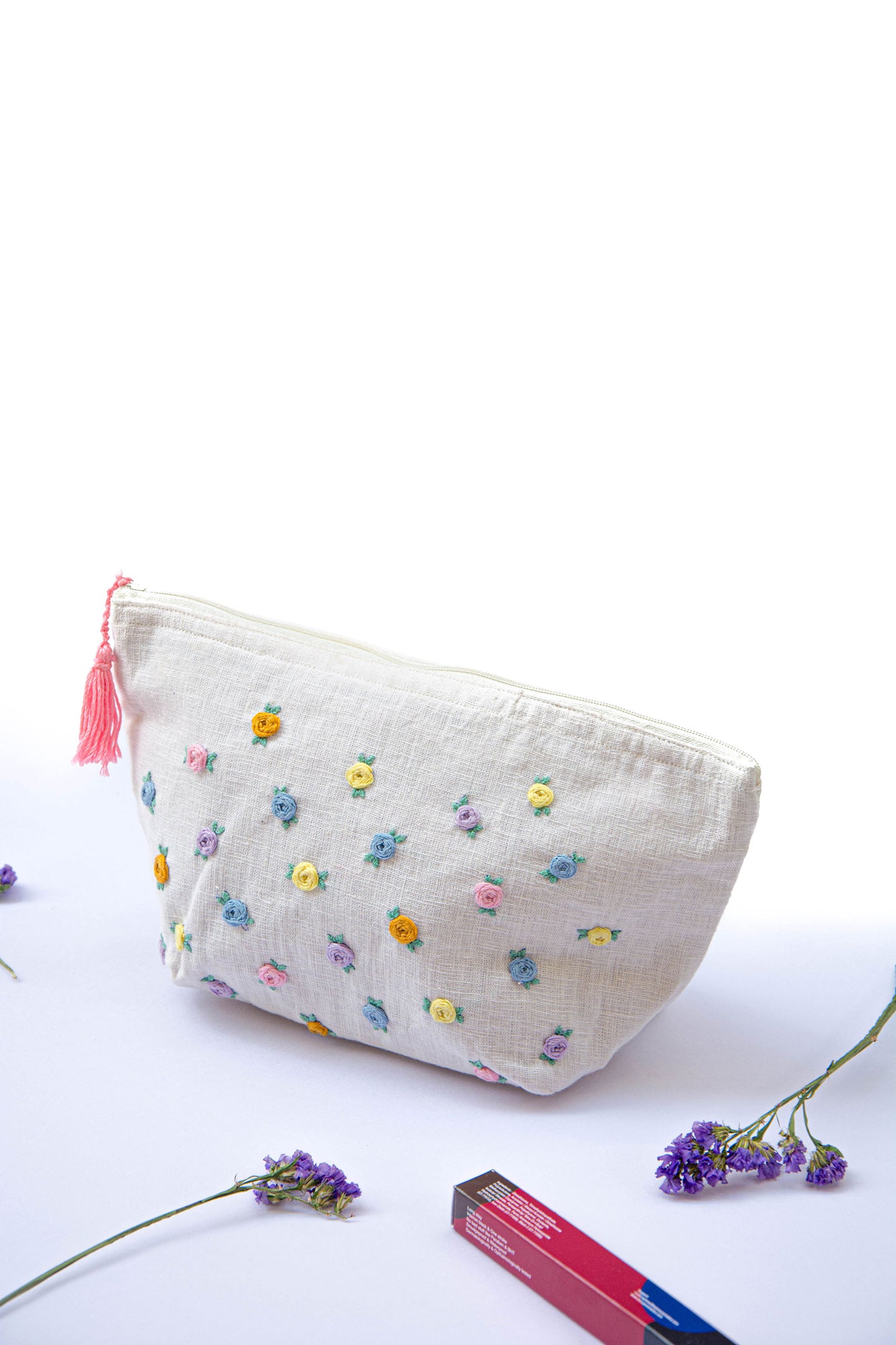 Pastel Roses Embroidery Multi Purpose Big Pouch
