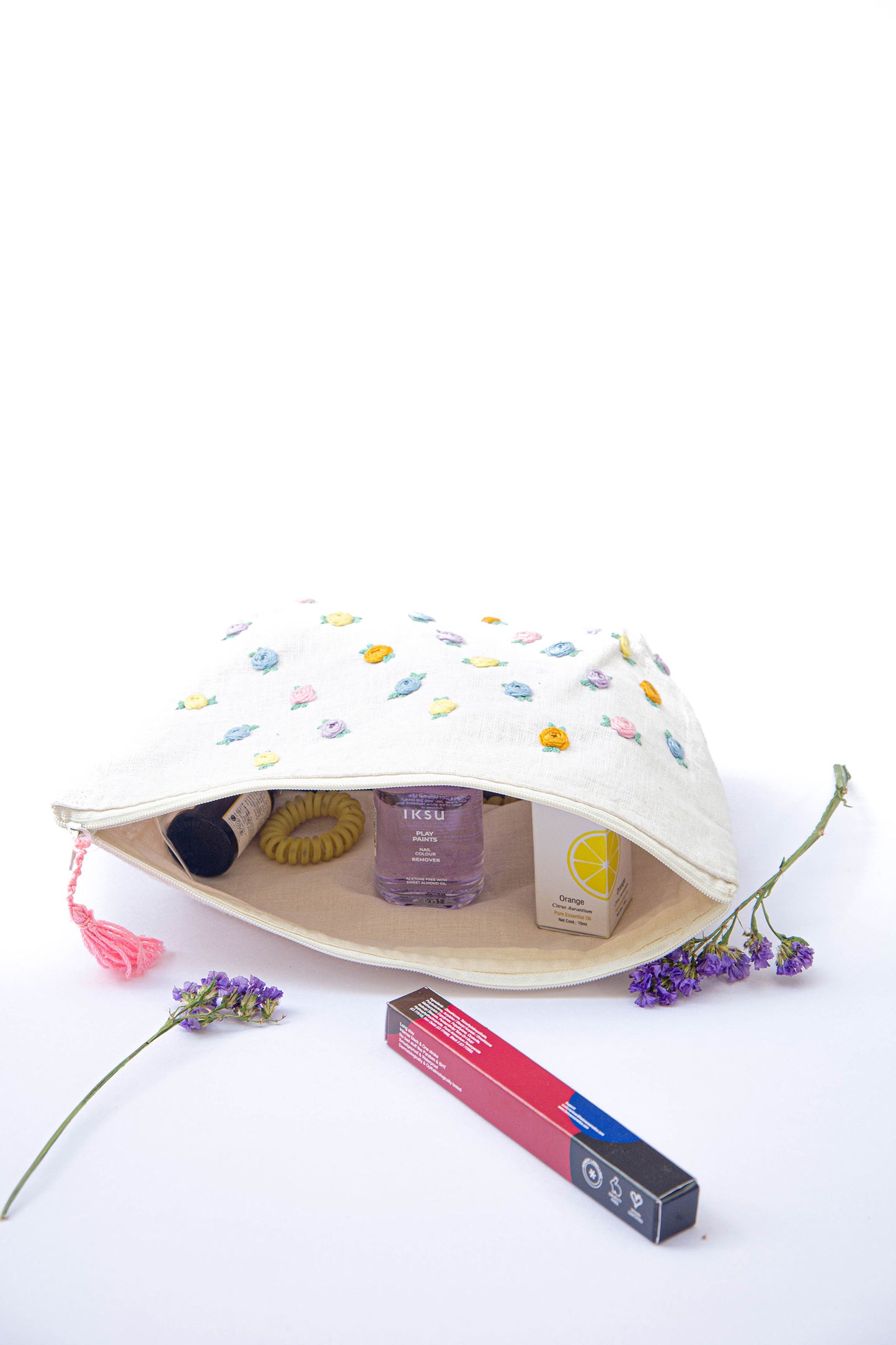Pastel Roses Embroidery Multi Purpose Big Pouch