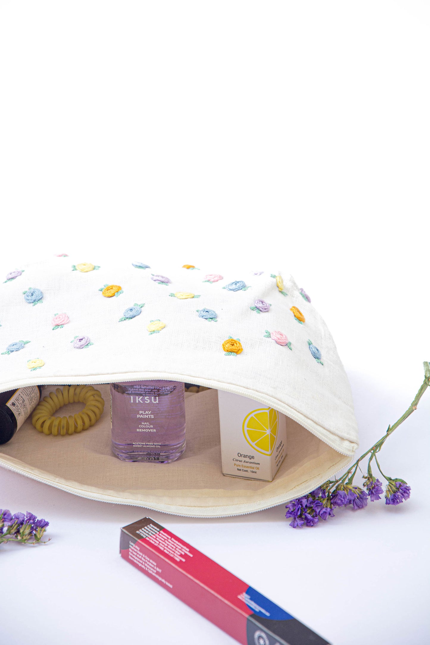 Pastel Roses Embroidery Multi Purpose Big Pouch