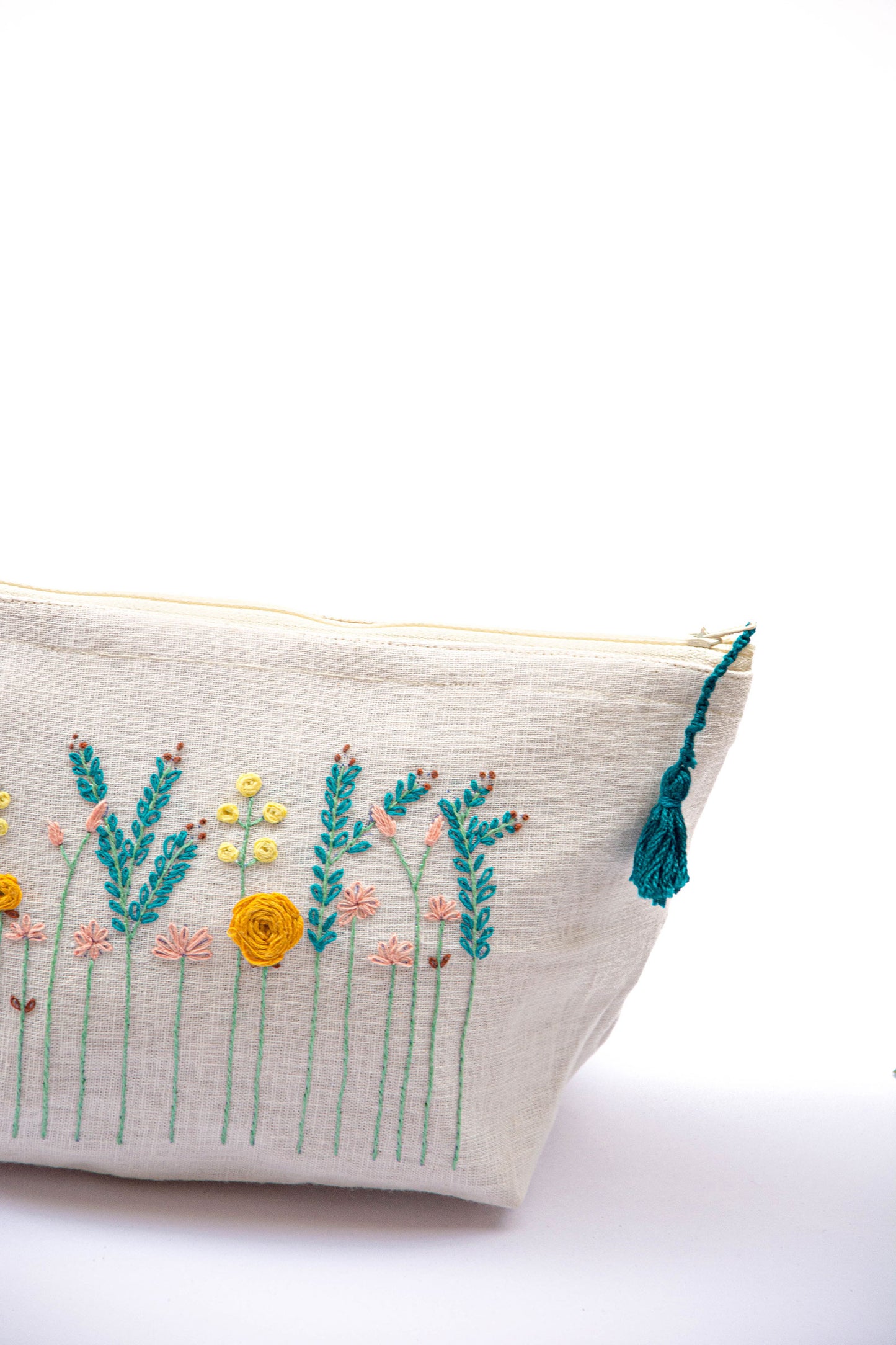 Aqua Meadow Embroidery Multi Purpose Big Pouch